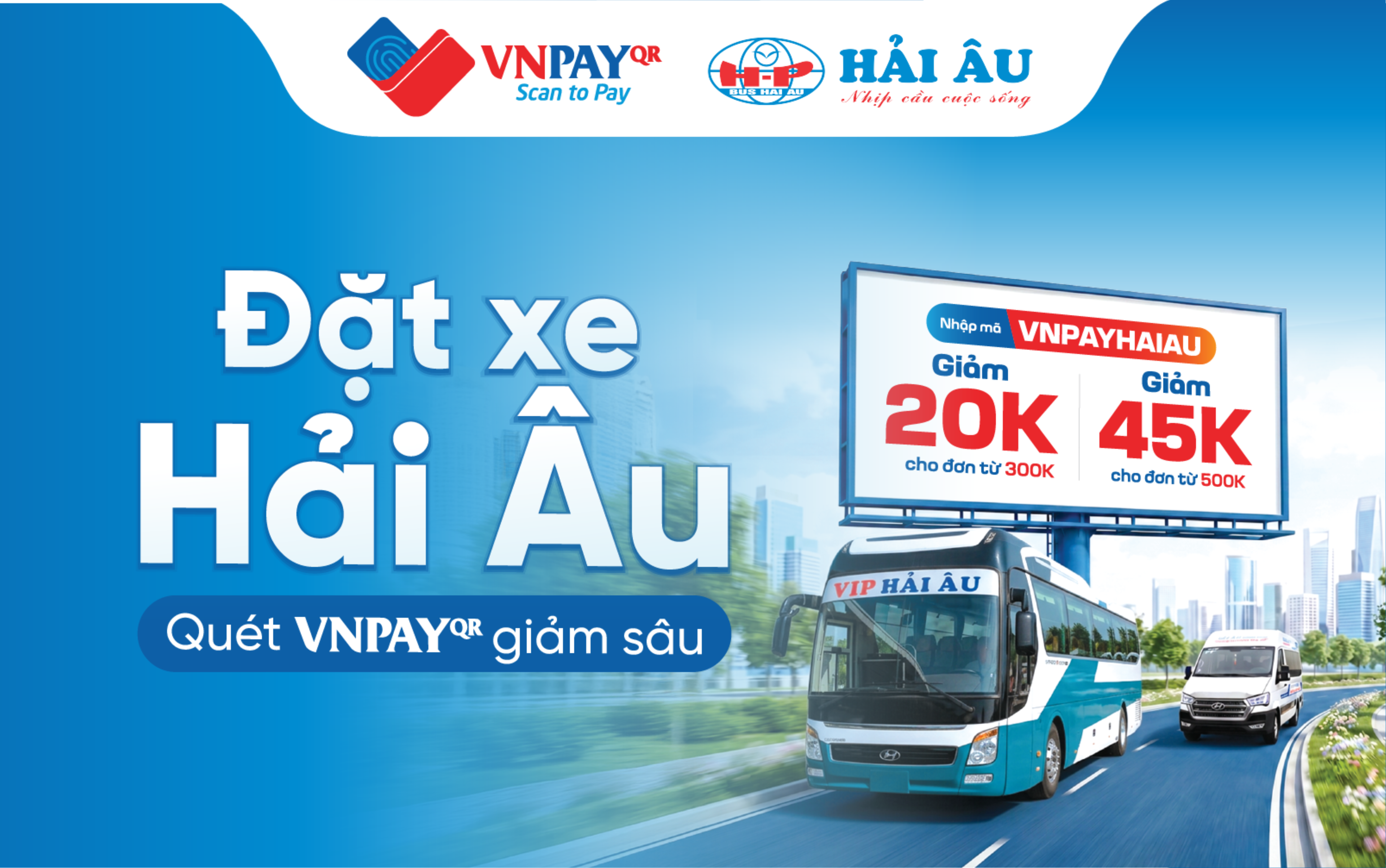 Nhằm đồng hành cùng hành khách trong mùa cao điểm du lịch và di chuyển, VNPAY phối hợp với Nhà xe Hải Âu mang đến chương trình ưu đãi khi thanh toán vé xe bằng VNPAY-QR, giúp khách hàng tối ưu chi phí.